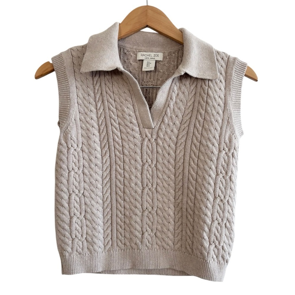 Rachel Zoe 100% Cotton Cable Knit Collared Sweater Vest